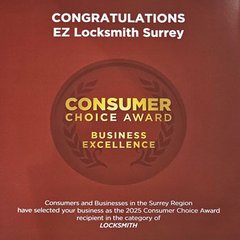 Consumer Choice Award 2025 Business Excellence, EZ Locksmith Surrey