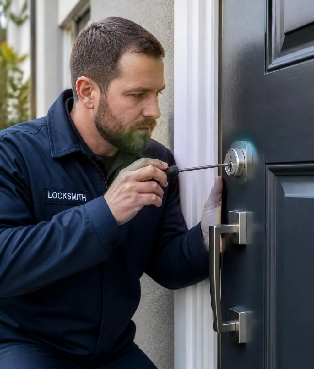 EZ Locksmith technician picking a residential deadbolt without damaging the door