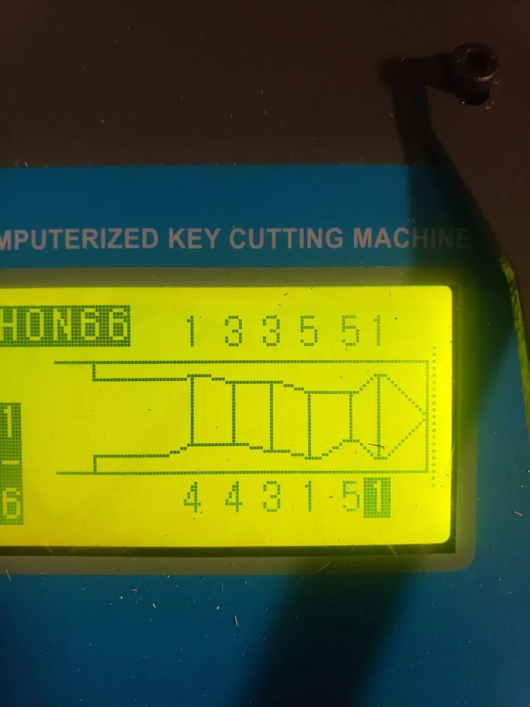Computerised key cutting machine display showing the key cut depths